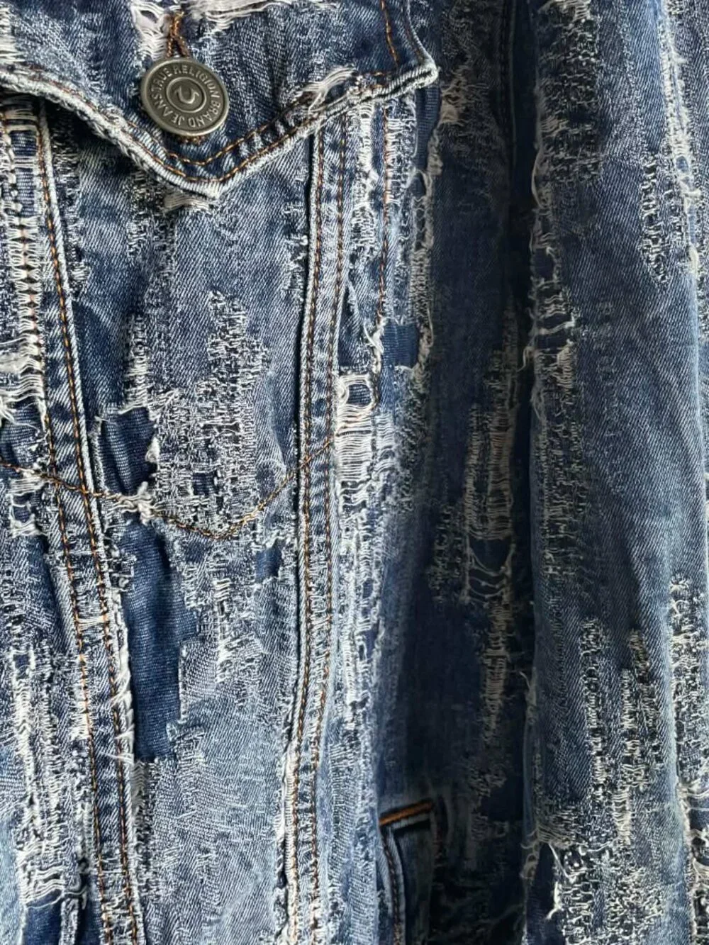 True Religion Danny Distressed Denim Jacket XL Blue Cotton Jean Jacket